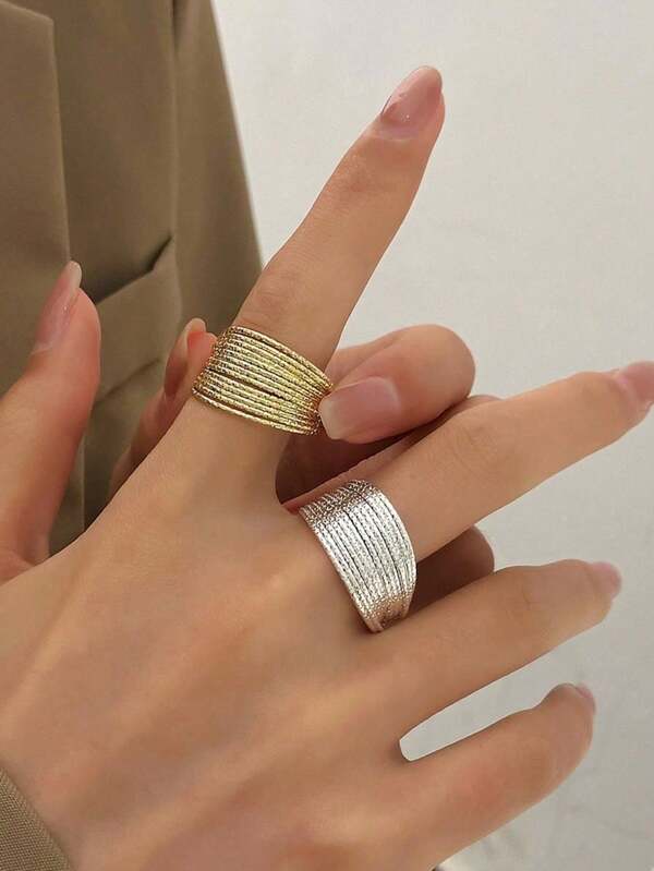 Anillo ajustable de líneas multinivel de plata esterlina para mujer, joyería de dedo, anillo vintage único para regalo de boda, fiesta, cumpleaños, joyería de moda, anillos de color plata, anillos creativos multicapa de línea ondulada geométrica hechos a mano para mujer y pareja