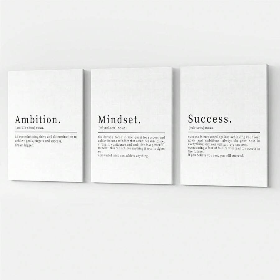 GUBIYU Black Hustle Grind Execution Wall Art Set Of 3 Framed Canvas Office Inspirational Motiviational Wall Decor Art Positive Quotes Posters Living Room Pictures Walls Decor Mens Guys 12x16 - A012 黑白 - 查看 1