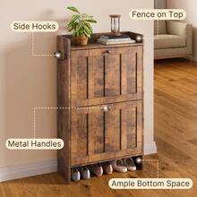 Shoe Cabinet With 2 Separate Drawers, 2 Levels Of Shoe Storage, Flip-Down Compartments, Anti-Tip Device, Suitable For Use On Doors, Available In 3 Colors - Retro - View 11