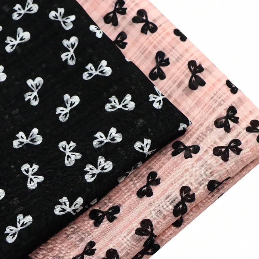 1pc Bowknot-Patterned Flocked Chiffon Tulle Fabric, Gauze Measures 150X50 Cm, Precut - Hand Wash Only | Perfect For DIY Bows, Party Capes & Photo Backdrops, Tulle Fabric 100% Polyester Fabric , Dance , Party Decorations, And Craft Projects. - Multicolor - View 1