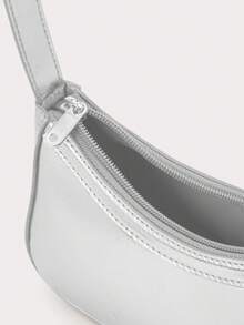 1pc Mirror Silver Handbag, Patent Leather Reflective Clutch, Shoulder Bag - Silver - View 7