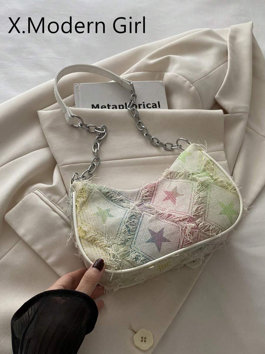 装饰性搭扣细节、缝线、链条肩带单肩包，女士装饰性搭扣单肩包，街头时尚流浪包，小号和中号斜挎包及钱包套装，适合购物、约会、作为女士礼物，也适合青少年、大学生、工作、商务、通勤等场合。 - 米色 - 查看 1