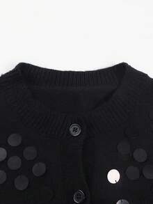 ii Fashionable Black Sequin Decorated Knit Cardigan - Black - View 6