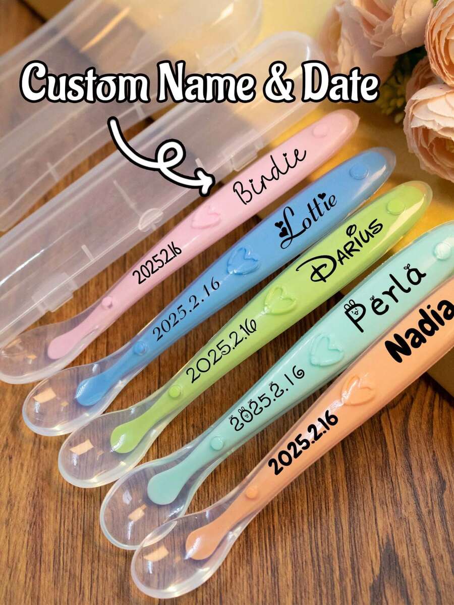 可定制姓名和日期婴儿勺、个性化婴儿断奶勺、定制硅胶婴儿喂食勺、可定制姓名婴儿硅胶勺、幼儿勺、儿童勺、适合牙龈发育的第一阶段、生日礼物、母亲节、周年纪念日、朋友、儿童、学生、母亲、男孩、女孩、家庭、独特礼物