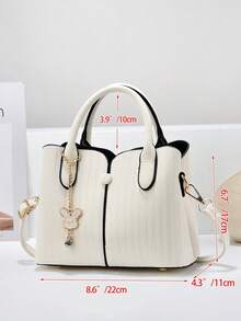 Set Of 2pcs Women Sling Bag With Embroidered Accent, Fashionable Shoulder Handbag And Mini Square Bag - Beige - View 5
