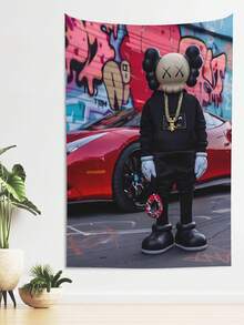 Kawss Kawaii Kaw Tapestry, Background Wall, Wall Art Tapestry Home Decoration Suitable For Living Room Girl And Boys Bedroom, Birthday Gift - 黑色 - 查看 3