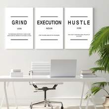 GUBIYU Black Hustle Grind Execution Wall Art Set Of 3 Framed Canvas Office Inspirational Motiviational Wall Decor Art Positive Quotes Posters Living Room Pictures Walls Decor Mens Guys 12x16 - 白色喧囂勵志海報 - 查看 4