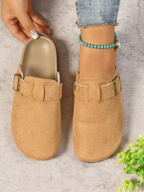 Solid Boho Chic Buckle Closed Toe Flat Sandals, Suitable For Outdoor, Home, Beach, Office, All Year Round