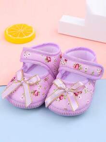 1 par de zapatos para bebé niña recién nacida para primeros pasos, zapatos de princesa con moño para bebé y niño pequeño, calzado blando tipo preandador - Multicolor - Ver 9