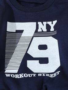 男童休闲运动“79”图案卫衣+裤子两件套，秋冬 - 藏蓝色 - 查看 4