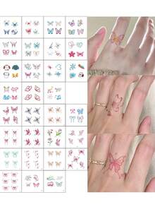 30 piezas de tatuajes temporales de mariposa de colores en el dedo, patrón pequeño de mariposa, tatuaje temporal impermeable para dedos, brazos y Body - Multicolor - Ver 1