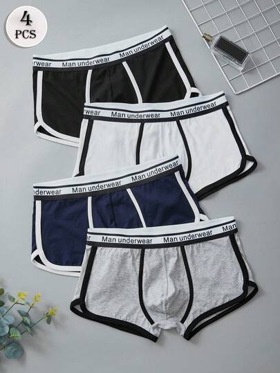 4 peças de roupa íntima masculina, estável, moderna, simples e esportiva, macia, de espessura média, para todas as estações, adequada para uso em casa, ao ar livre, esportes, fitness, caminhadas e para presentear. Disponível em várias cores.