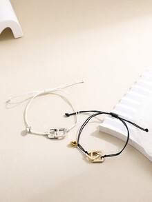 1 Set Heart Shaped Magnetic Interlocked Bracelets - Multicolor - View 2