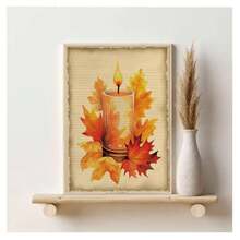 1 pezzo Quadro vintage senza cornice con zucca autunnale di Ringraziamento, pittura vintage con corona di foglie autunnali, stampa su tela, opera d'arte da parete, decorazione moderna minimalista per soggiorno, camera da letto, dormitorio, studio, ufficio, sala da pranzo, decorazione per la casa, regalo con decorazione da parete