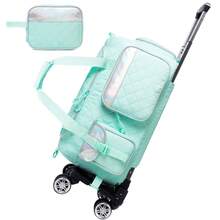 2pcs/Set Teen Girls Rolling Travel Bag Set, With Wheels, Travel Overnight Dance Bag, Includes Makeup & Toiletry Bag - Green X5102F - View 7