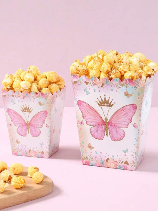 10/20/50pcs Popcorn Paper Boxes, Birthday Party Favor Packaging Boxes Candy Bags Popcorn Buckets Snack Containers, Colorful Butterfly Party Square Boxes Heavy Duty Disposable Paper Boxes