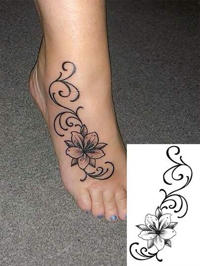 1pc Water-Proof Temporary Flower & Pattern Tattoo Sticker, Mysterious Floral Designs Suitable For People To Use On Legs, Shoulders, Arms As Fake Tattoo