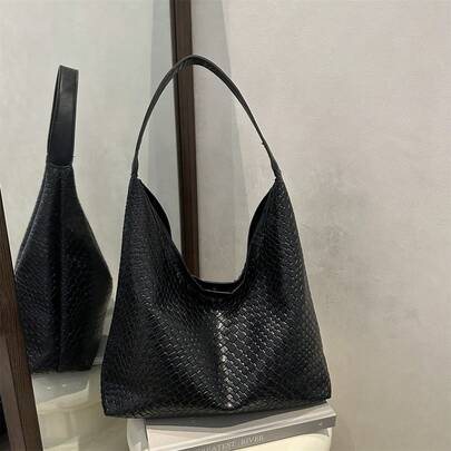 레트로 대용량 여성 솔리드 컬러 소프트 가죽 원 숄더 언더암 백