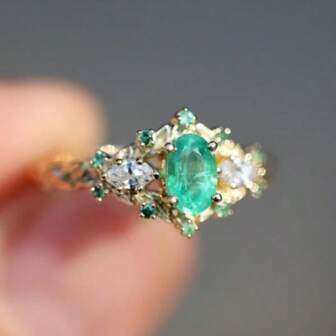 1pc Elegant Luxurious French Style Green Oval Geometric Women's Ring, Suitable For Party, Wedding, Engagement, Jewelry Gift For Valentine's Day