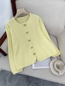 Blusa holgada de manga larga con lazo, de uso diario