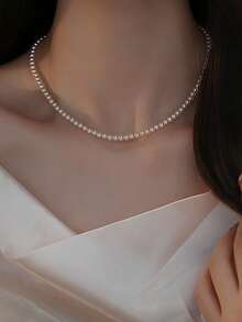 1 chiếc vòng cổ ngọc trai giả 4mm, vòng cổ choker nhỏ nhắn cao cấp tối giản dành cho phụ nữ, phụ kiện thời trang thanh lịch cho hoạt động ngoài trời, tiệc tùng, mặc hàng ngày - nhiều màu - Xem 4