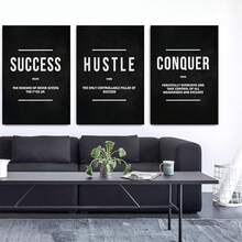 GUBIYU Black Hustle Grind Execution Wall Art Set Of 3 Framed Canvas Office Inspirational Motiviational Wall Decor Art Positive Quotes Posters Living Room Pictures Walls Decor Mens Guys 12x16 - A010 勵志牆畫 - 查看 3
