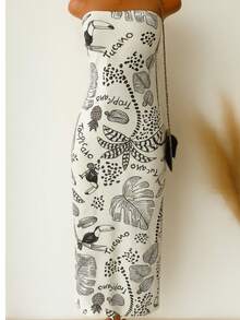 Women's Strapless Dress With Tropical Toucan Print – Elegant Summer - màu đen - Xem 2