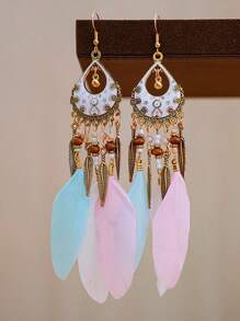 Boho Conta & Pena Pendão Brincos Pendentes Para Mulheres Para Decoração Diária