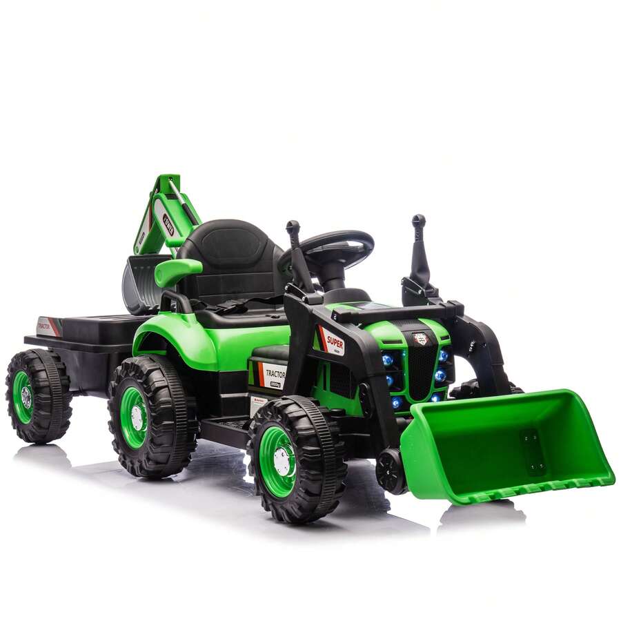 24V Ride-On Electric Tractor Toy With 4-In-1 Construction Attachments (Excavator, Dump Truck & Bulldozer) W/Parent Remote Control,3-Speed Adjustable,Built-In Music Player,LED Tail-Light - Multicolor - View 1