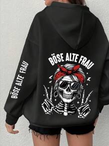 Plus Size Women's Skull Red Bandana Sunglasses Earrings Graphic Hoodie | Loose Casual Fall & Winter Sweatshirt |Hoodies Plus Size Women,Plus Size Women Clothes,Winter Clothes Women,Sweatshirts For Women,Hoodies For Women Curve | Going Out Tops Women,Going Out Outfits,Teacher Outfits For Women,Back To School,School Clothes,Back To School Clothes,Halloween Clothes