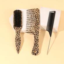 3pcs Luxury Leopard Print Nylon Brush & Comb Set - Create Exquisite Hairstyles, Parting, Layering, Updos, Hair Tying, Back Combing, Detangling & Smoothing - Odorless, Gentle & Easy To Clean - Multicolor - View 1