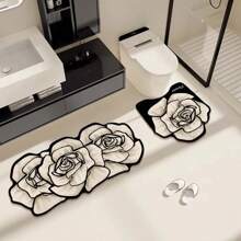 1pc Rose Pattern Diatomite Bathroom Mat, 0.3CM Diatomite Material, Decorative, Bathroom Mat, Toilet Mat, Q-Soft Cushion, Quick Absorbency, Anti-Bacterial, Easy Cleaning, Reusable, Wear-Resistant, Convenient Storage, Safe &