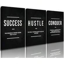 GUBIYU Black Hustle Grind Execution Wall Art Set Of 3 Framed Canvas Office Inspirational Motiviational Wall Decor Art Positive Quotes Posters Living Room Pictures Walls Decor Mens Guys 12x16 - A010 勵志牆畫 - 查看 1