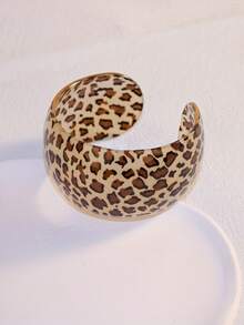 3 st/set trendiga runda armband i harts med leopardmönster för kvinnor, lämpliga för strand och resort - leopardtryck - Visa 4