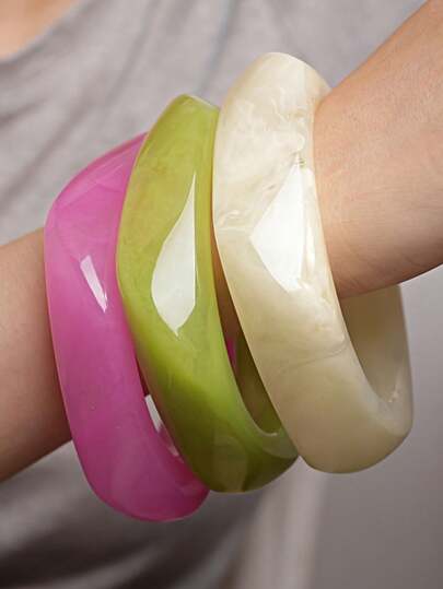 3 chiếc vòng tay Acrylic Dopamine nhiều màu sắc thời trang & dễ thương dành cho phụ nữ, đa năng cho mọi mùa, kỳ nghỉ & du lịch