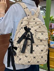 时尚蝴蝶结印花大容量背包 - 米色 - 查看 2