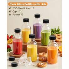 2OZ Small Glass Bottles With Lids And Funnels 60ml Boston Round Glass Bottles LeakageProof Mini Travel Bottle Perfect For Diy Ential Oils Perfumes Whiskey And Juices 12 Pack Clear - 無色 - 查看 5