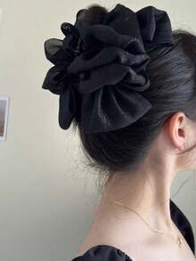 topshiny Elegant Black Wide Layered Ruffle Bow Hair Clip, Hair Accessory For Women - Black - View 6