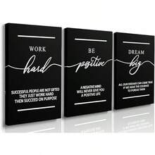 GUBIYU Black Hustle Grind Execution Wall Art Set Of 3 Framed Canvas Office Inspirational Motiviational Wall Decor Art Positive Quotes Posters Living Room Pictures Walls Decor Mens Guys 12x16 - 黑白努力工作牆藝術 - 查看 1