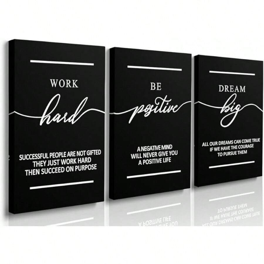 GUBIYU Black Hustle Grind Execution Wall Art Set Of 3 Framed Canvas Office Inspirational Motiviational Wall Decor Art Positive Quotes Posters Living Room Pictures Walls Decor Mens Guys 12x16 - 黑白努力工作牆藝術 - 查看 1