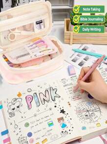 19-Piece Stationery Set, Beautiful School Supplies, Including A Large-Capacity Pencil Case, Highlighters, Gel Pens, Study Sets, And College Essential Back-To-School Gifts , Back To School Gifts