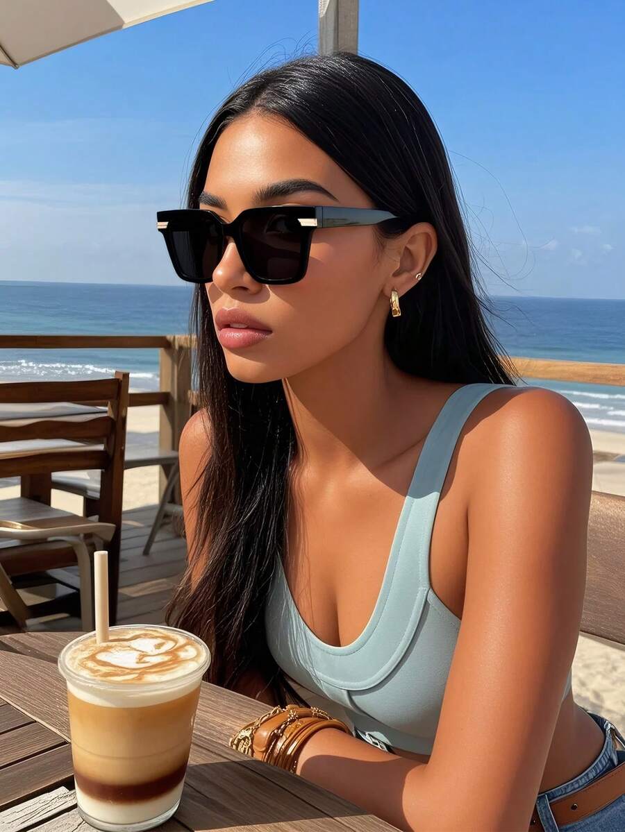 Black Polarized Retro Square Plastic Sunglasses For Men & Women - Classic Fashion Design | UV Protection For Outdoor Sports, Cycling, Travel, Beach, Driving & Fishing | Summer Sun Shade With Anti-Glare Lenses - 黑色 - 查看 1