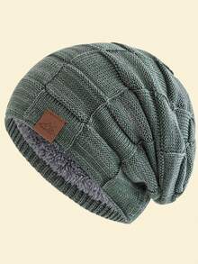 JZML 1件字母裝飾軟款戶外滑雪針織毛帽，附內裡，秋季穿搭 - Fashion Beanie - 查看 17