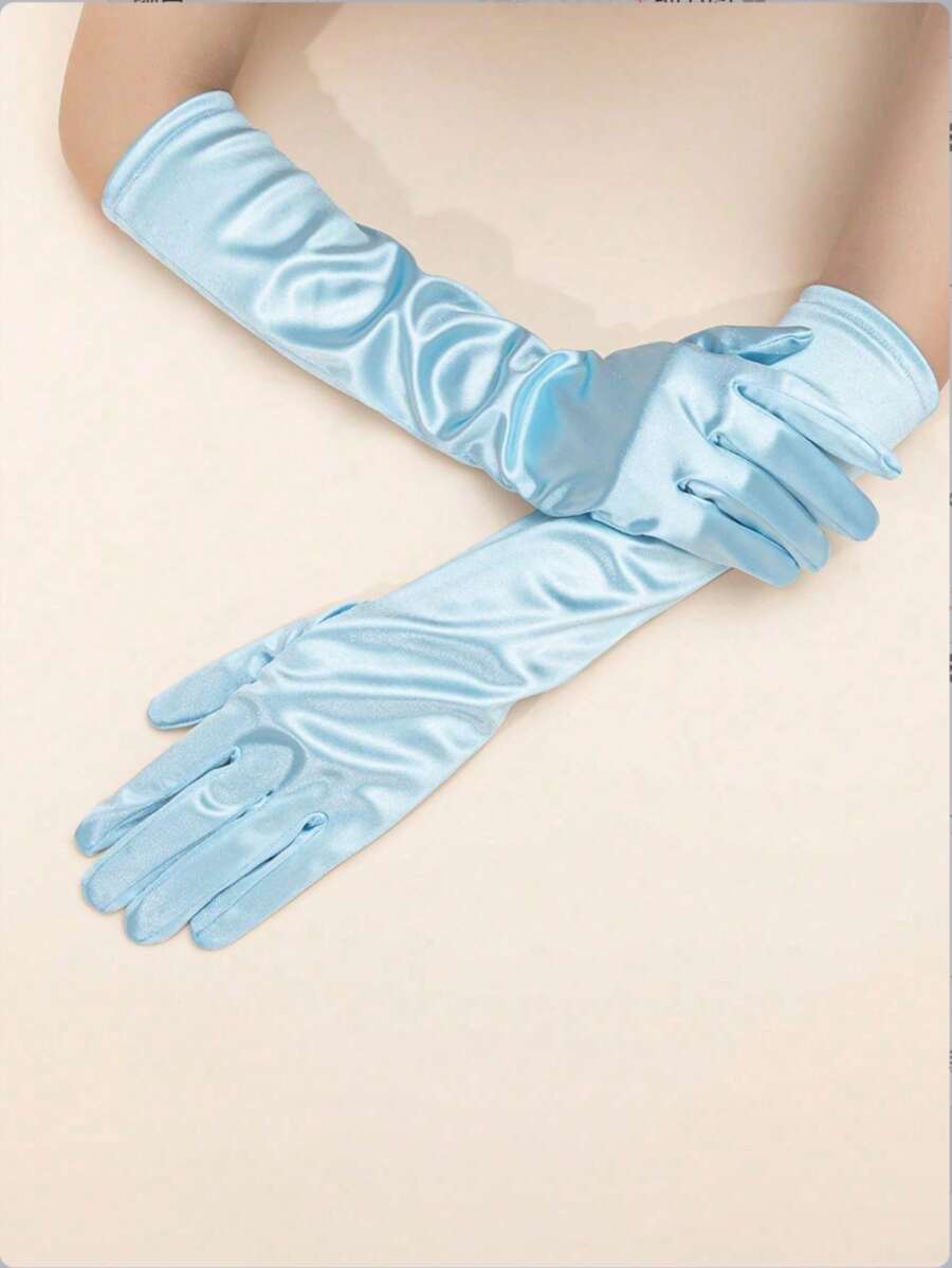 1 Pair Plain Simple Color Mid-Length Party Gloves
