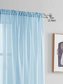 1pc Sheer Voile Curtain, Lightweight Translucent Fabric, Sun Blocking & Heat Insulation, Rod Pocket Top Design, Good Drapability, Suitable For Living Room, Bedroom, Balcony Decor | Autumn Decor, Room Decor - Sky Blue - View 2