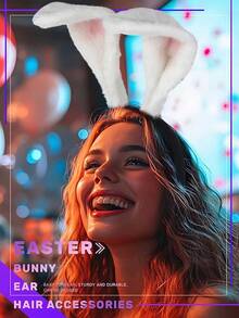 Bunny Ears Headband White Rabbit Ears Furry Black Bunny Ear Easter Costume Hoween Hair Accessories Women - 白色 - 查看 6