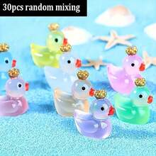 20pcs Random Color Resin Duck Statues With Crown, Glowing Mini Ducks For Garden, Porch, Lawn, Fairy Garden, Party Favors, Christmas & Halloween Holiday Decoration Crafts