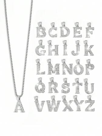 1pc Fashionable Luxury Minimalist Unique Hip-Hop 26 Uppercase English Letter Pendant Necklace, Embellished With Transparent Rhinestones, Suitable For Men, Women, Couples To Wear Daily And As Gift