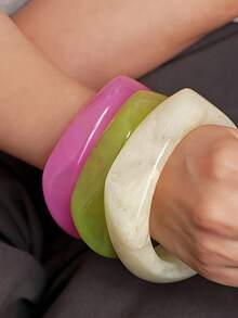 3 件时尚可爱彩色多巴胺亚克力宽手镯，适合女士，适合所有季节、度假和旅行 - 彩色 - 查看 3