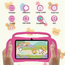 Máy tính bảng học tập điện tử tương tác 7 inch dành cho trẻ em, 4GB+64GB, hệ điều hành Android 13 được cài đặt sẵn phần mềm thân thiện với trẻ em, pin 4000mAh, WiFi, chức năng kiểm soát của phụ huynh, trò chơi giáo dục, nhựa ABS, bao gồm: bao bì, cáp, sách hướng dẫn, OTG, chốt đẩy - Nhiều màu - Xem 3